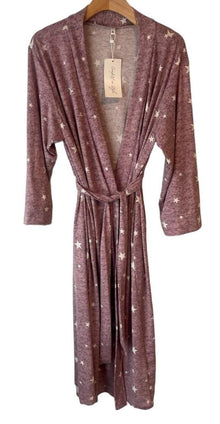  Vintatre Robe Womens XL Purple White Stars Full Length Sleepwear Cover Tie Waist