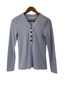  LOFT Henley Sweater Womens XS Light Blue Waffle Textured Long Sleeve Blouse Top