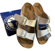  Birkenstock Sandals ARIZONA BS Metallic Silver Size 42 Women’s US Size 11 NEW