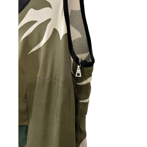 Prada Camouflage Sundress Dress Fit Flare Army Green, Black, Ivory 40 Size 10