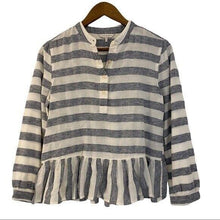  Lucky Brand Tunic Blouse Womens Small Heather Blue White Striped Top Long Sleeve